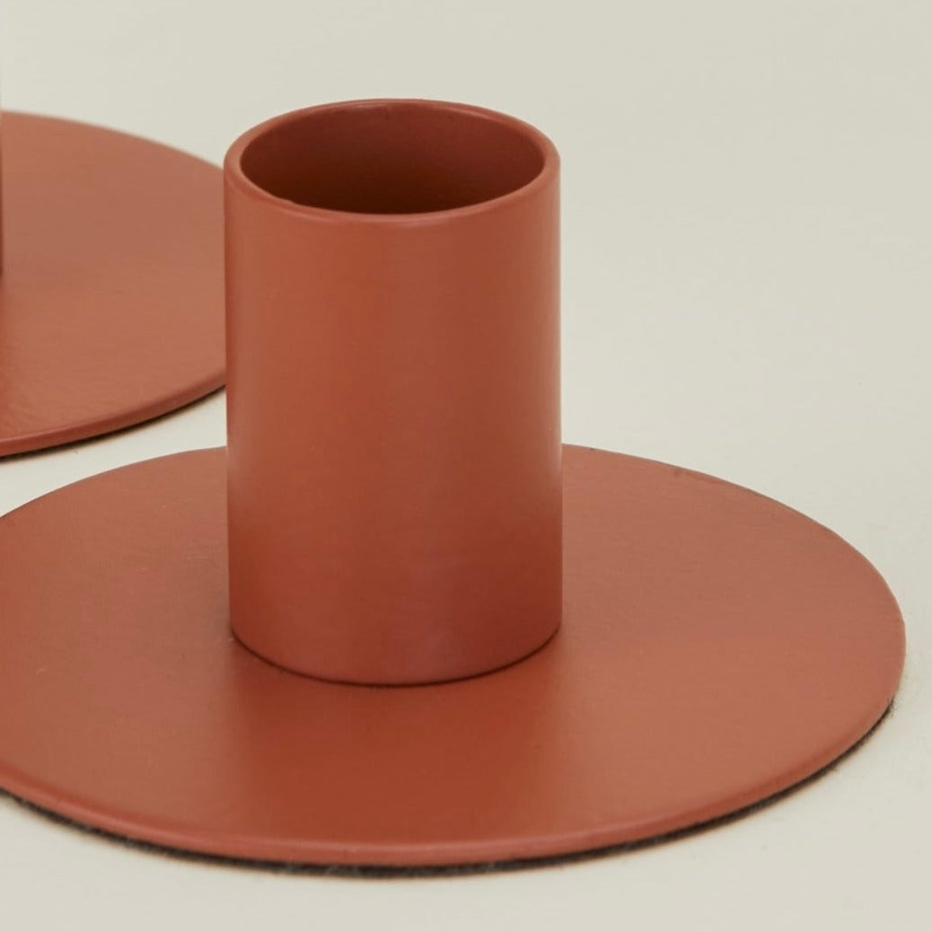 Essential Metal Candle Holders, Set Of 2 - Terracotta