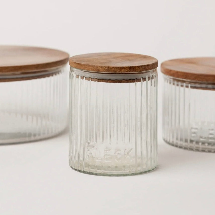 Fluted Glass Storage Jars - set of 3