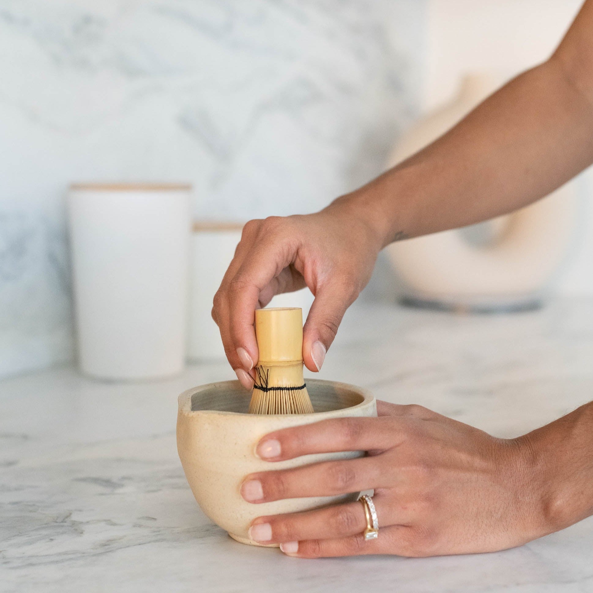 Beige Handmade Ceramic Matcha Bowl