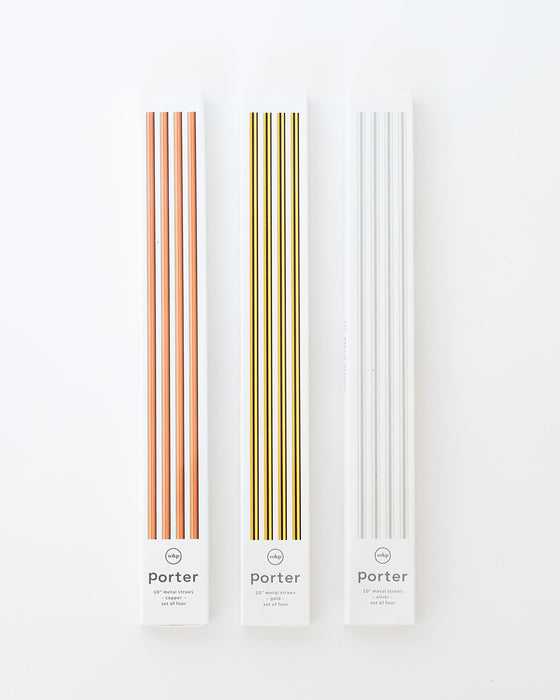 Porter 10" Metal Straws, Set of 4 with Cleaner